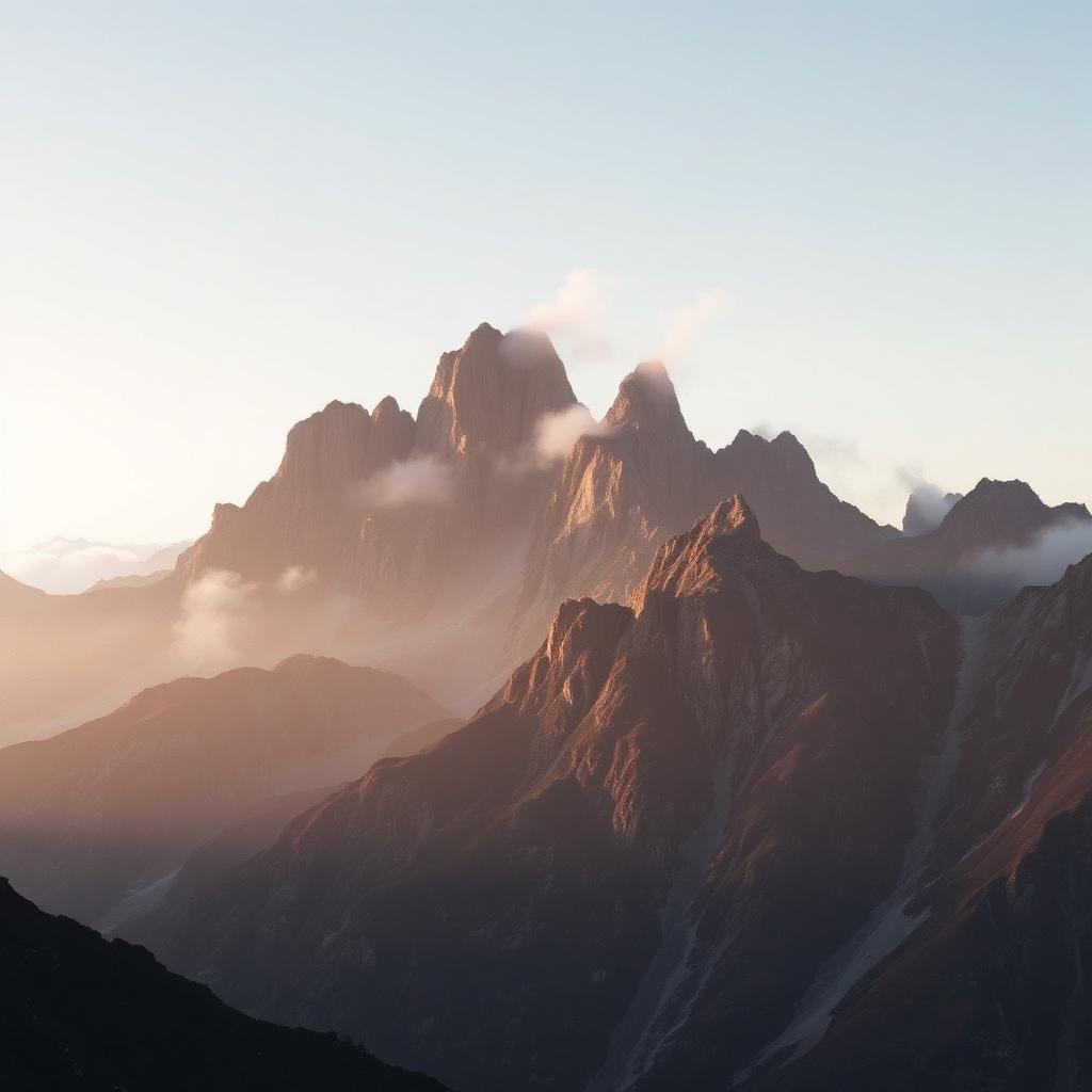 Misty mountain peaks at dawn