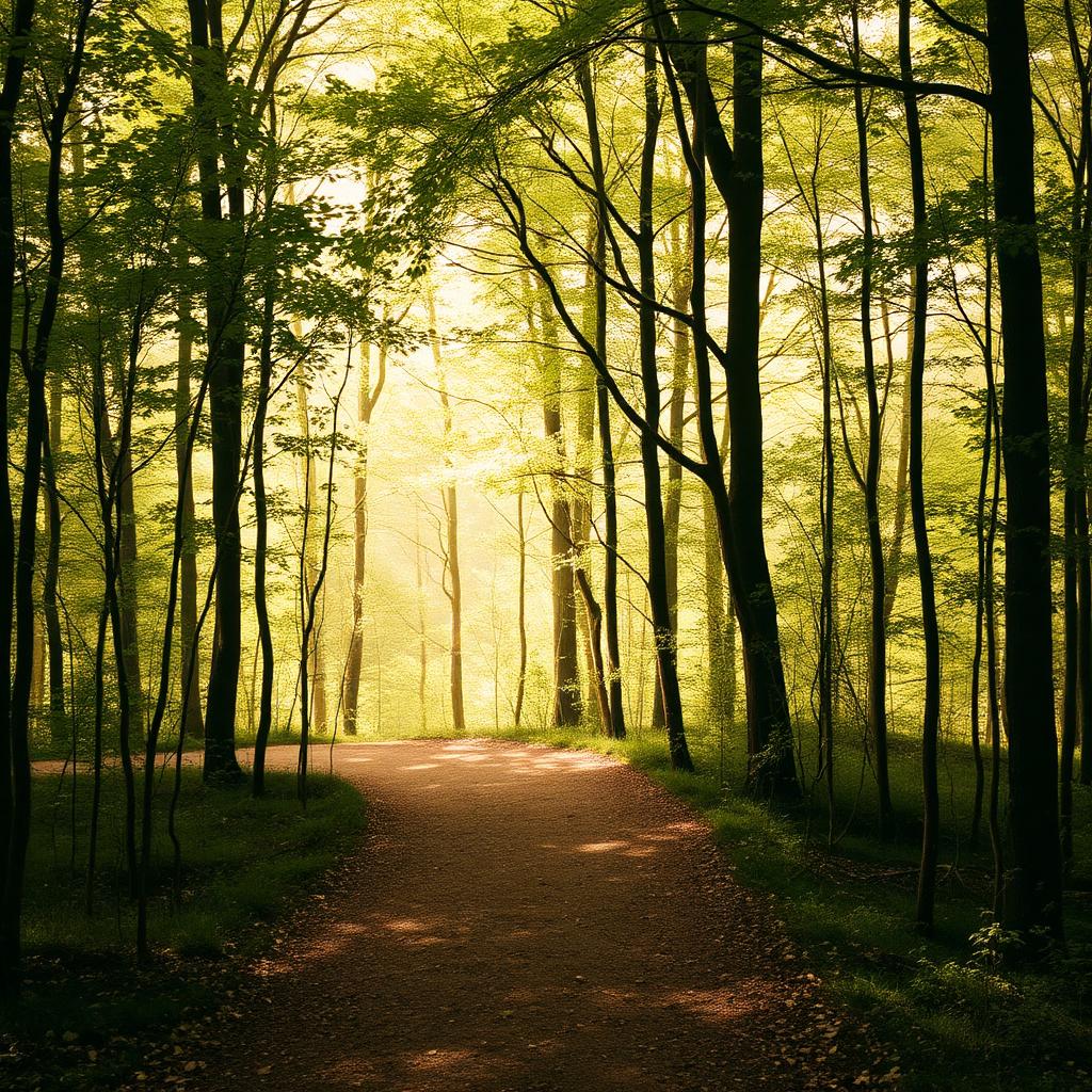 A soft path winding through a sunlit forest